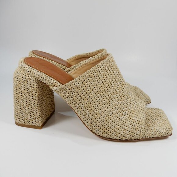 Dear Frances Deri Slip On Square Toe Mules EU 40 9.5 10 Beige Raffia Leather NEW - Picture 3 of 12